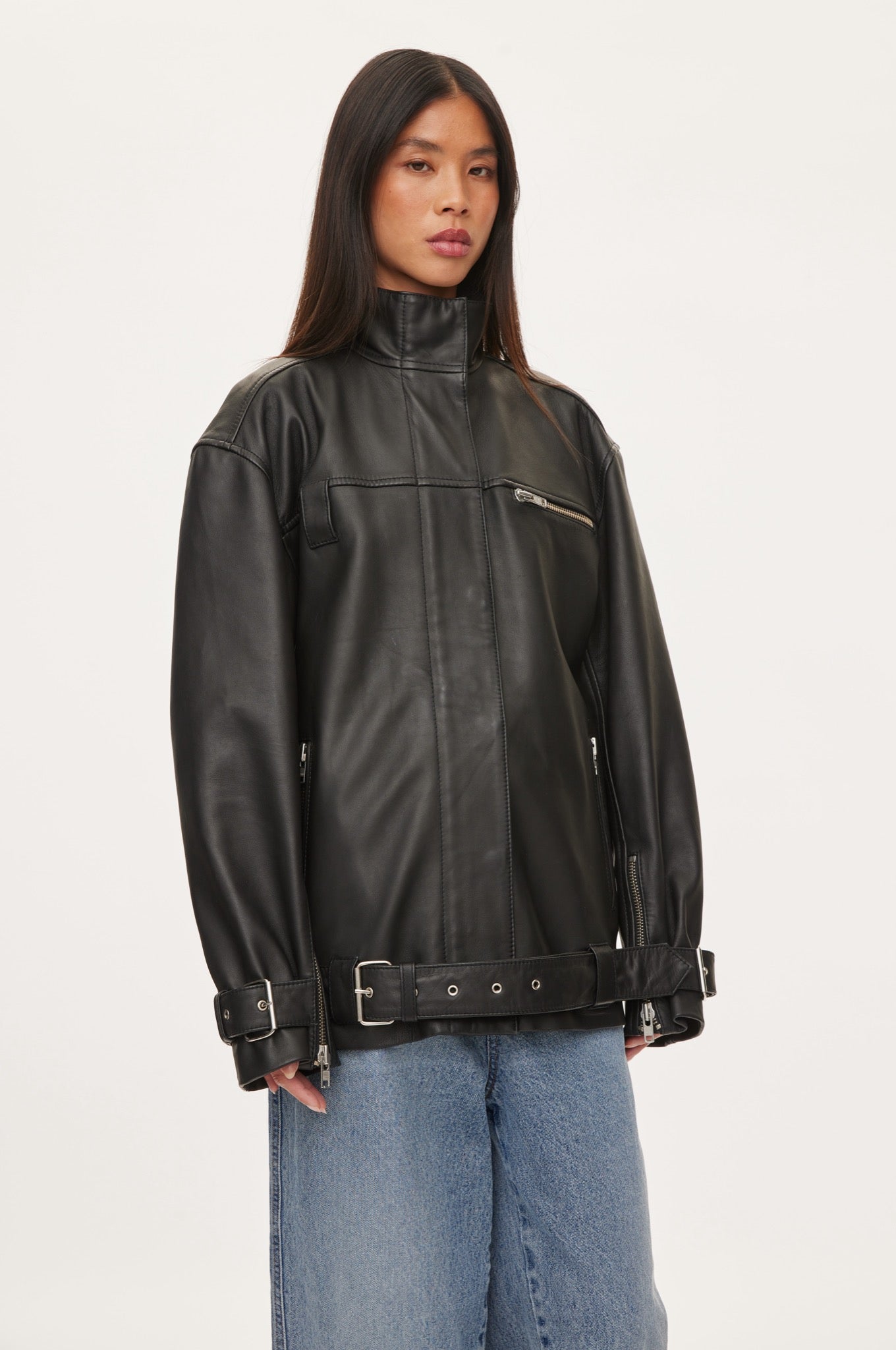 Oval Square Verve Leather Jacket JACKETS 8001 Black