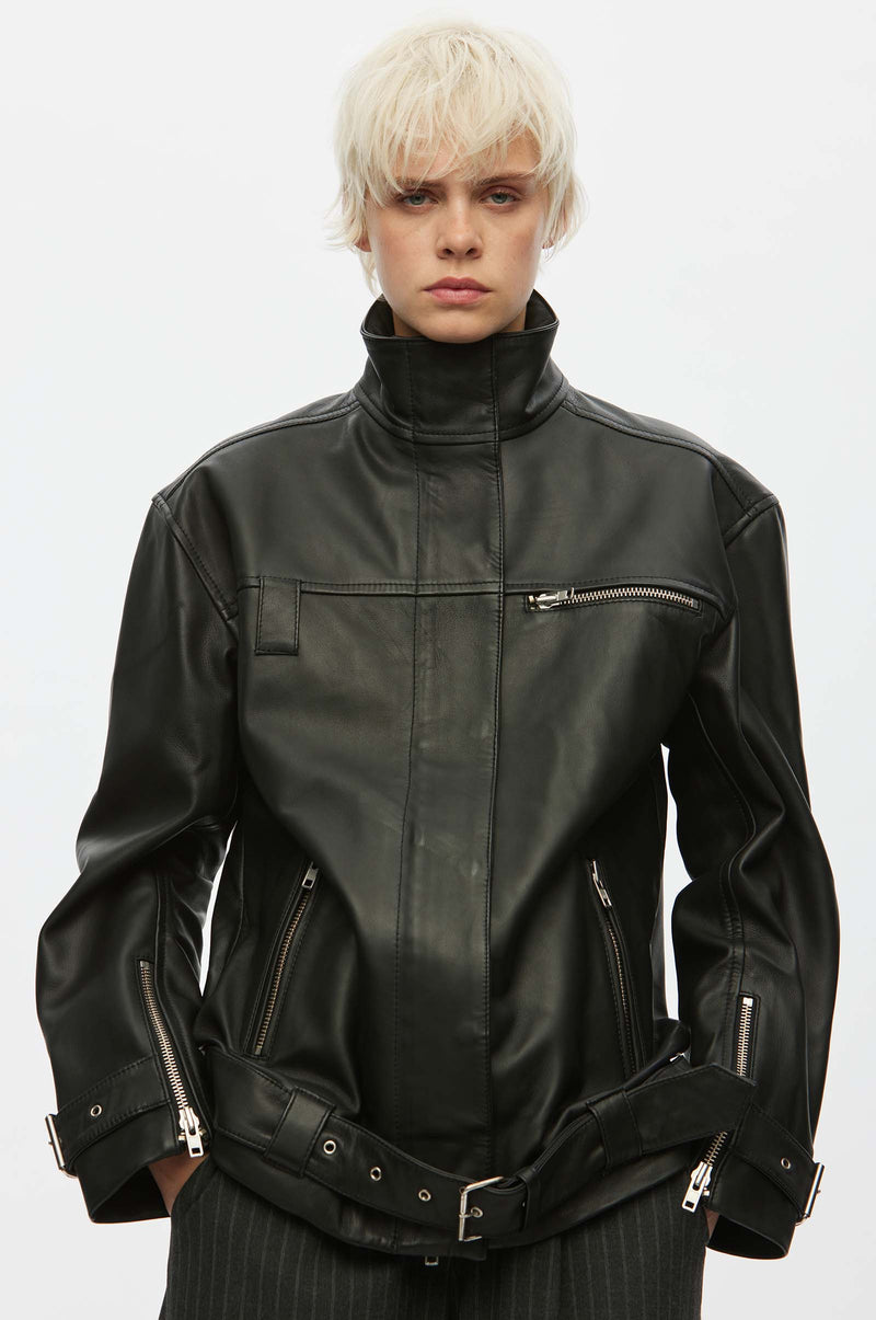 Oval Square Verve Leather Jacket JACKETS 8001 Black