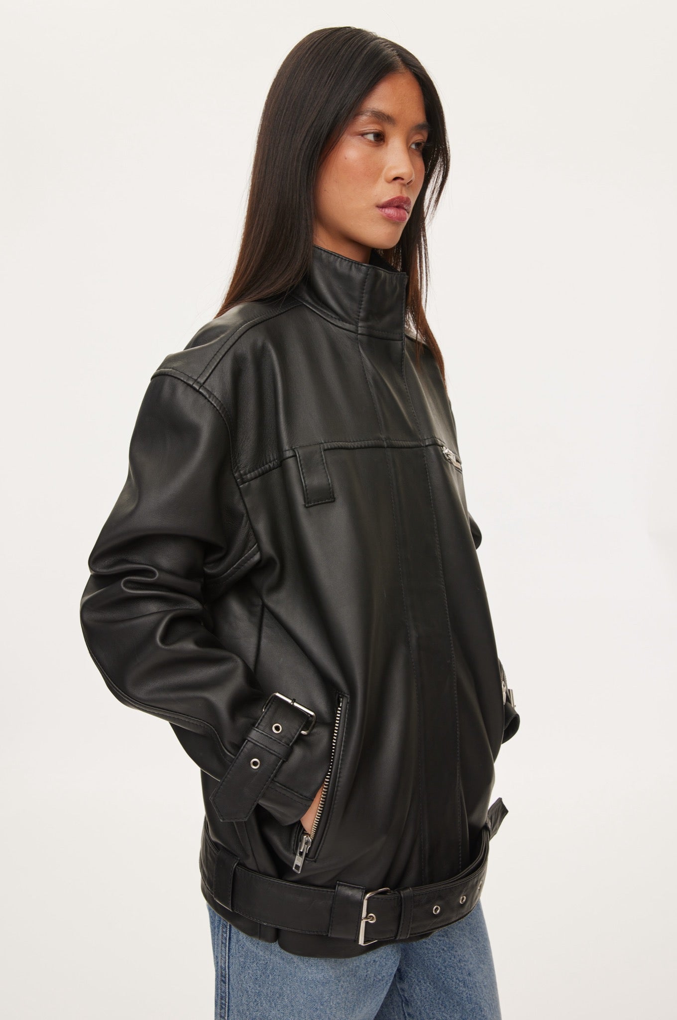 Oval Square Verve Leather Jacket JACKETS 8001 Black