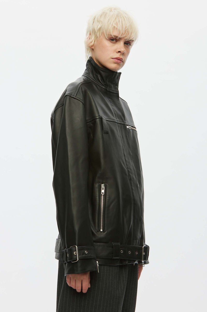 Oval Square Verve Leather Jacket JACKETS 8001 Black