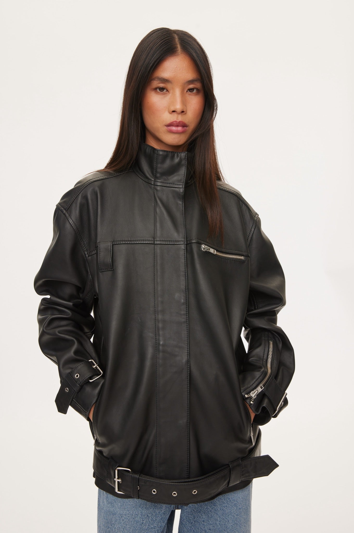 Oval Square Verve Leather Jacket JACKETS 8001 Black