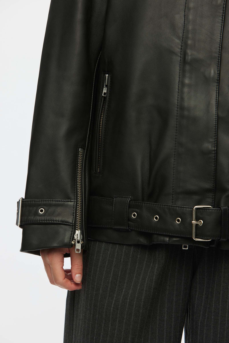 Oval Square Verve Leather Jacket JACKETS 8001 Black