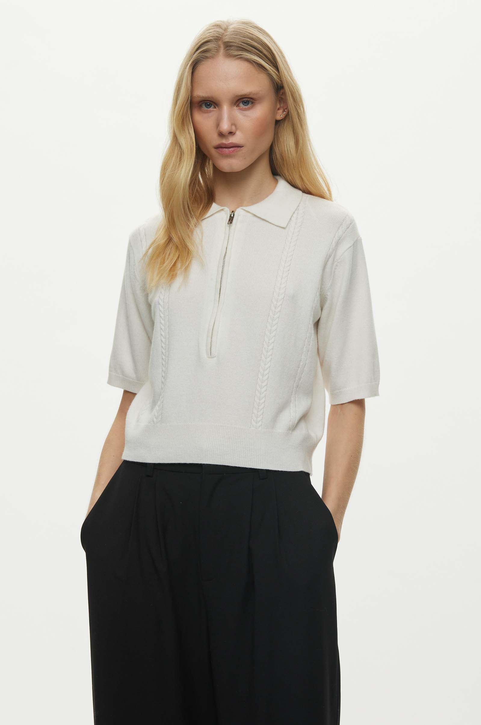 Oval Square Vika Knit Polo KNITS 1002 Off White
