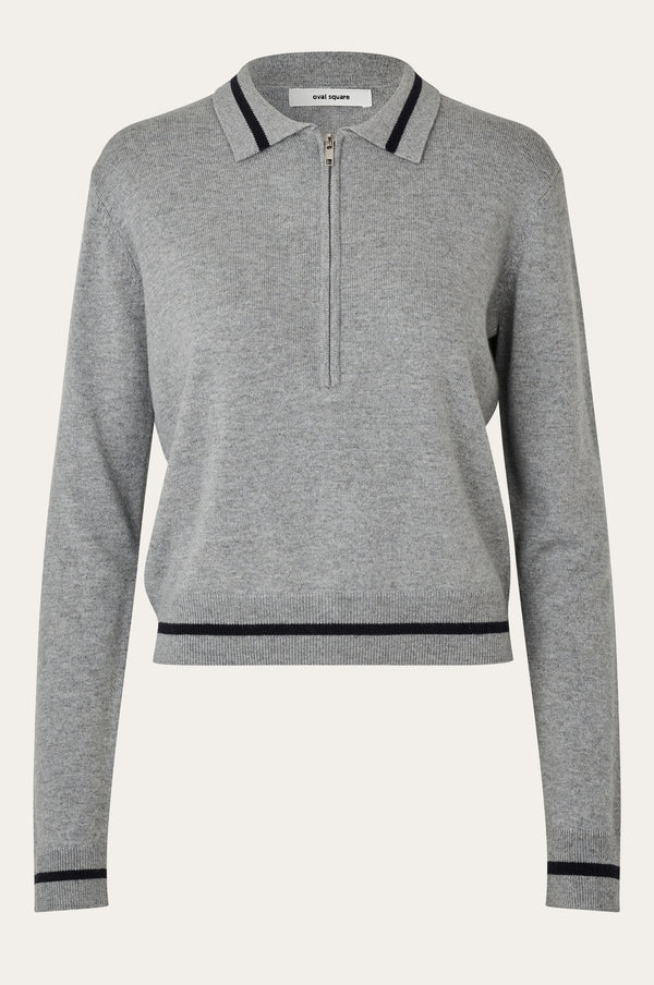 Oval Square Vika LS Zip Polo KNITS 7002 Grey Mel