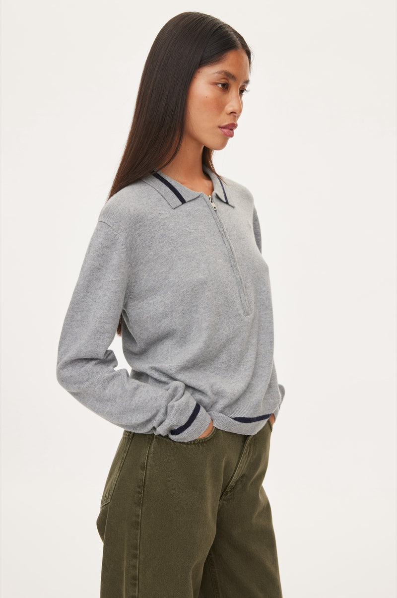 Oval Square Vika LS Zip Polo KNITS 7002 Grey Mel
