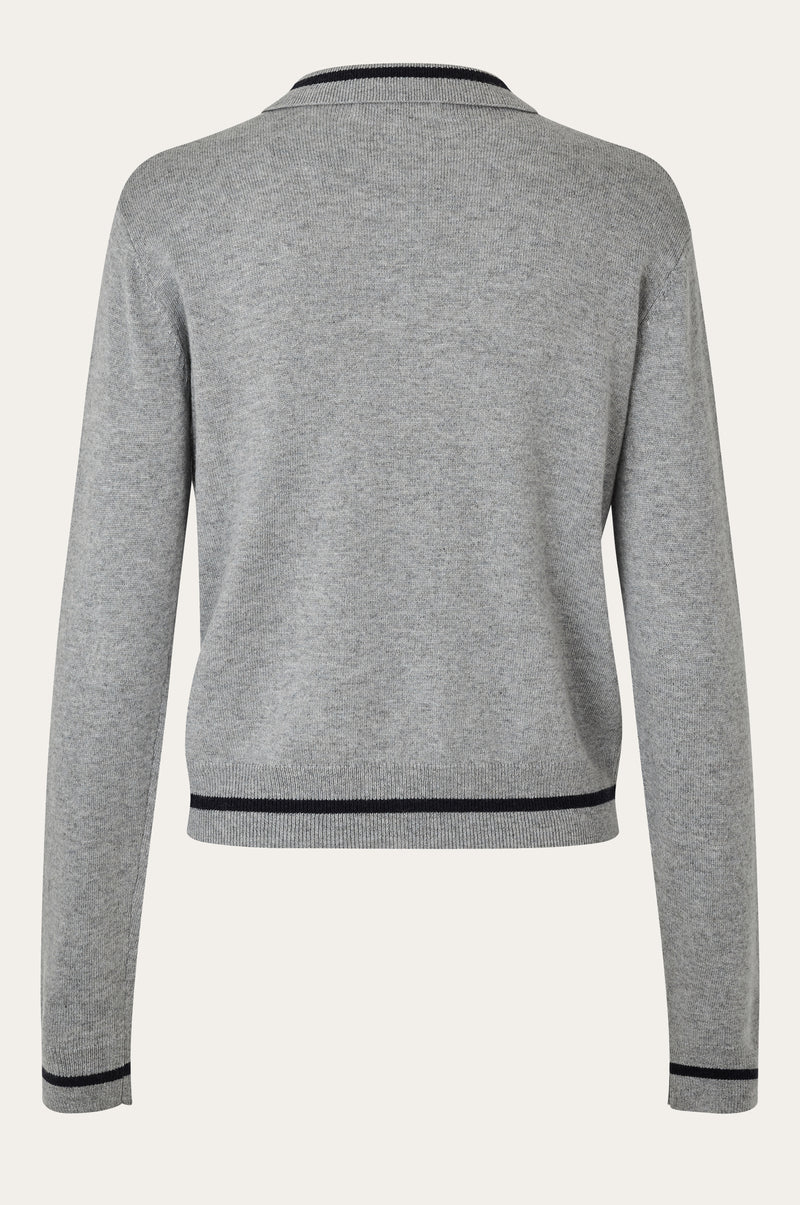 Oval Square Vika LS Zip Polo KNITS 7002 Grey Mel