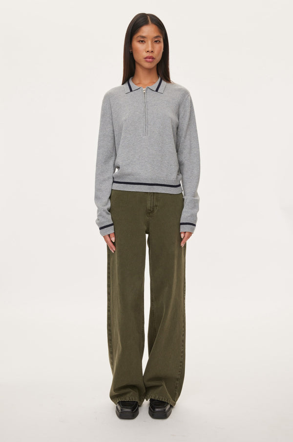 Oval Square Vika LS Zip Polo KNITS 7002 Grey Mel