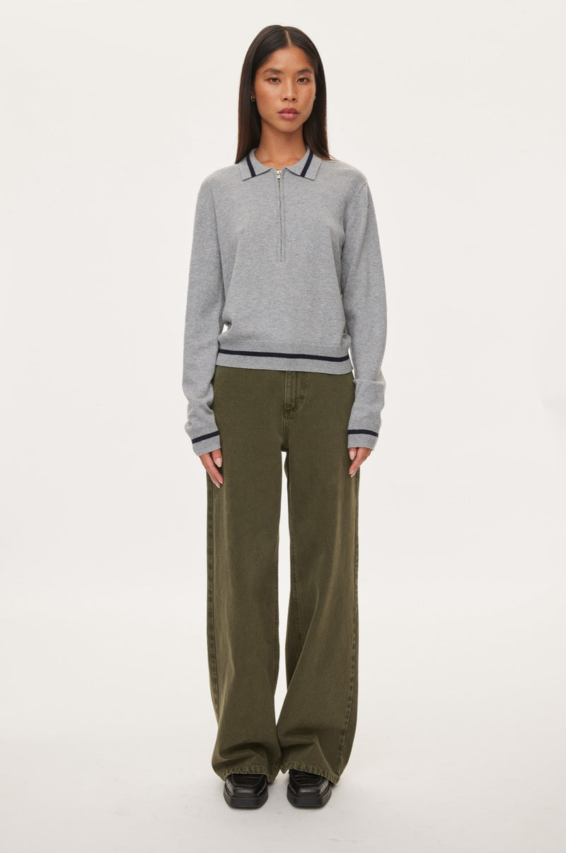 Oval Square Vika LS Zip Polo KNITS 7002 Grey Mel