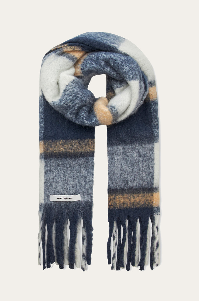 Oval Square Warm Scarf ACCESS 5040 Navy Checks