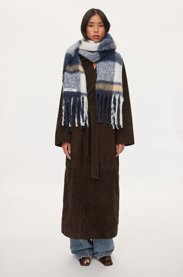 Oval Square Warm Scarf ACCESS 5040 Navy Checks